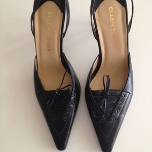 Ellen Tracy Black Leather High Heels